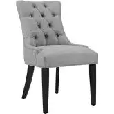 Regent Dining Chair in Tufted Light Gray Fabric with Nailhead Trim on Black Legs