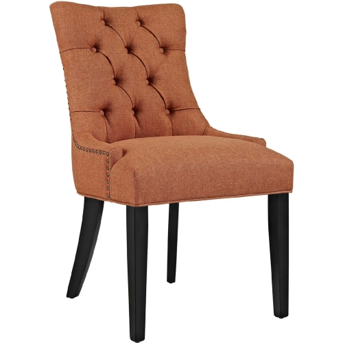 Regent Dining Chair in Tufted Orange Fabric with Nailhead Trim on Black Legs