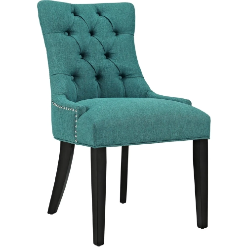 Regent Dining Chair in Tufted Teal Fabric with Nailhead Trim on Black Legs
