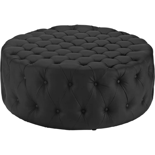 Amour Ottoman in All Over Tufted Black Leatherette