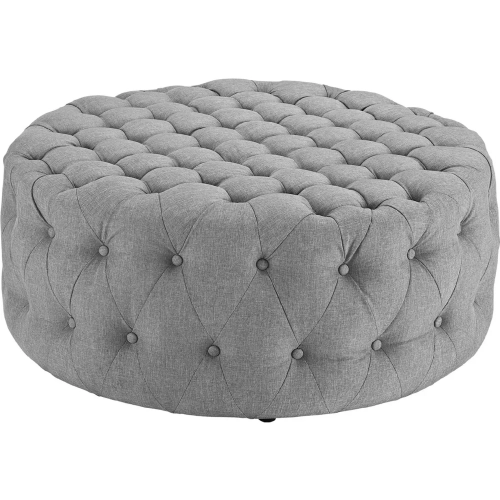 Amour Ottoman in All Over Tufted Light Gray Fabric