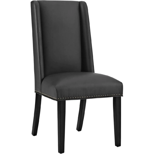 Baron Dining Chair in Black Vegan Leather with Nailhead Trim & Wood Legs