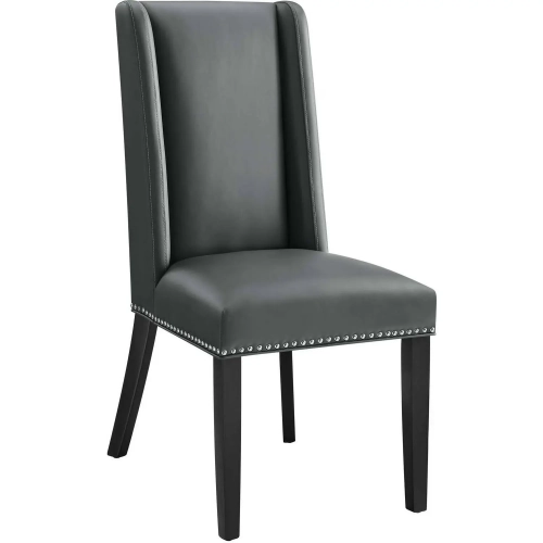 Baron Dining Chair in Gray Vegan Leather with Nailhead