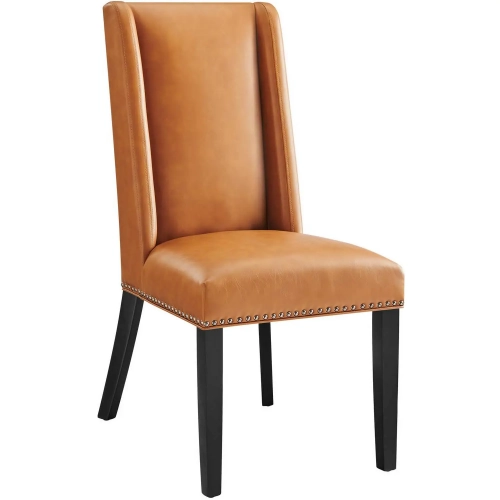 Baron Dining Chair in Tan Vegan Leather with Nailhead
