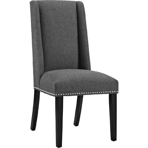 Baron Dining Chair in Gray Fabric with Nailhead Trim on Wood Legs