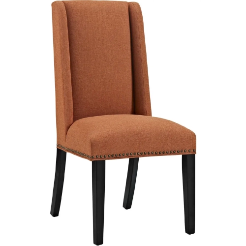 Baron Dining Chair in Orange Fabric with Nailhead Trim on Wood Legs