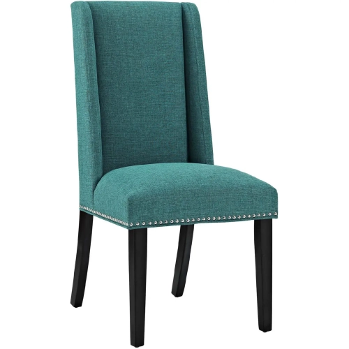 Baron Dining Chair in Teal Fabric with Nailhead Trim on Wood Legs