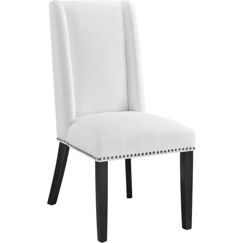 Baron Dining Chair in White Fabric with Nailhead