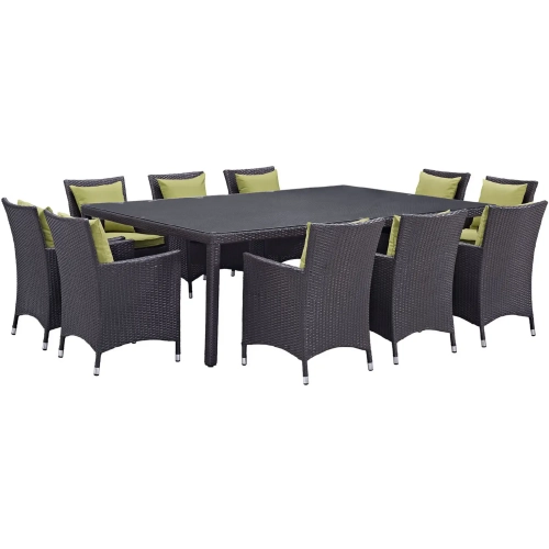 Convene 11 Piece Outdoor Patio Dining Set in Espresso with Peridot Cushions