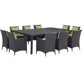 Convene 11 Piece Outdoor Patio Dining Set in Espresso with Peridot Cushions