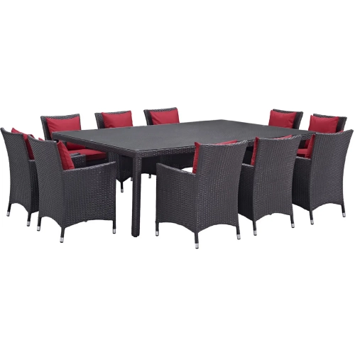 Convene 11 Piece Outdoor Patio Dining Set in Espresso with Red Cushions