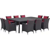 Convene 11 Piece Outdoor Patio Dining Set in Espresso with Red Cushions