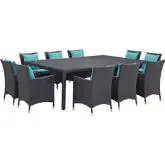 Convene 11 Piece Outdoor Patio Dining Set in Espresso with Turquoise Cushions