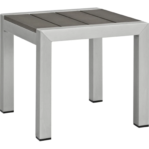 Shore Outdoor Patio Aluminum Side Table in Brushed Silver with Gray Slats