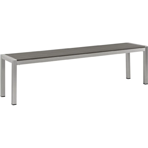 Shore Outdoor Patio Aluminum Bench in Silver with Gray Slats