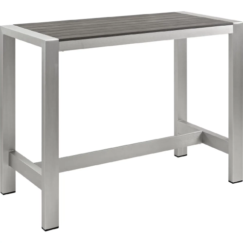 Shore Outdoor Bar Table in Brushed Aluminum with Gray Slats