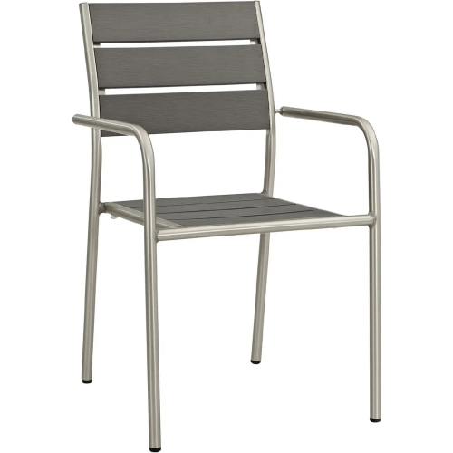 Shore Outdoor Patio Aluminum Dining Chair in Brushed Silver with Gray Slats