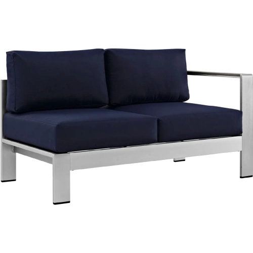 Shore Outdoor Patio Aluminum Loveseat with Navy Cushions