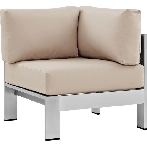 Shore Outdoor Patio Aluminum Armchair in Silver with Beige Fabric Cushions