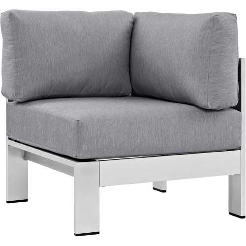 Shore Outdoor Patio Aluminum Armchair in Silver with Gray Fabric Cushions