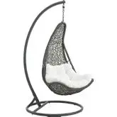 Abate Outdoor Patio Swing Chair in Gray Steel & Poly Rattan with White Fabric Cushion
