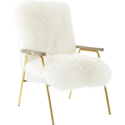 Sprint Arm Chair in White Sheepskin & Leatherette on Gold Stainless Legs