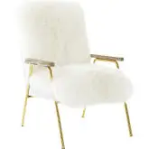 Sprint Arm Chair in White Sheepskin & Leatherette on Gold Stainless Legs