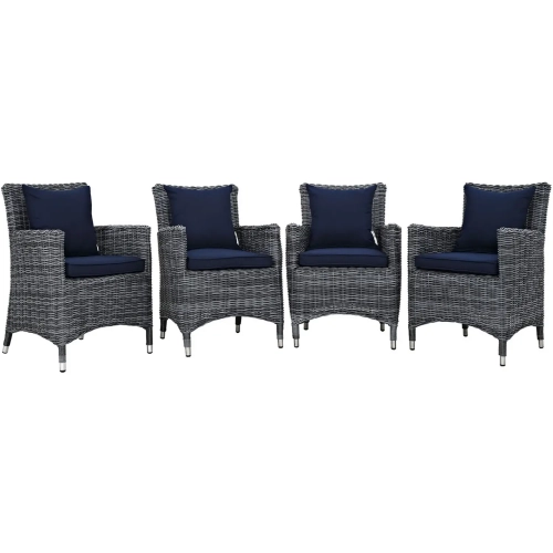 Summon Outdoor Patio Sunbrella &reg; Dining Armchair in Canvas with Navy Cushions (Set of 4)