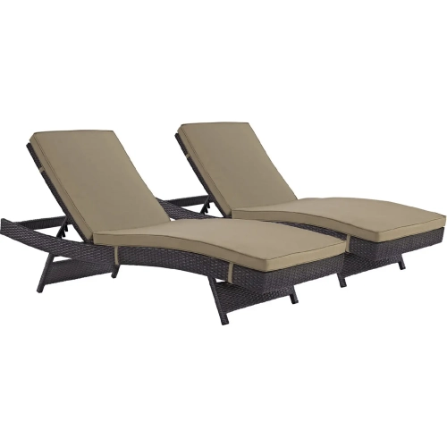 Convene Outdoor Patio Chaise in Espresso Poly Rattan with Mocha Cushions (Set of 2)