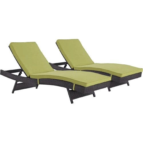 Convene Outdoor Patio Chaise in Espresso Poly Rattan with Peridot Cushions (Set of 2)