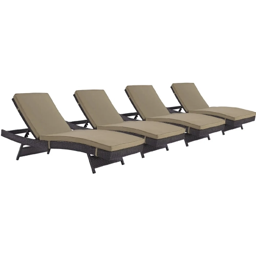 Convene Outdoor Patio Chaise in Espresso Poly Rattan with Mocha Cushions (Set of 4)
