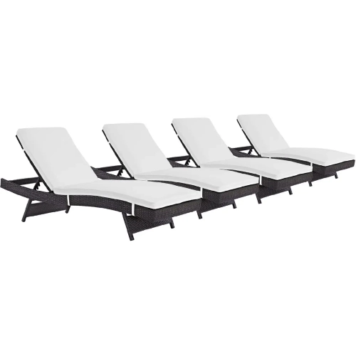 Convene Outdoor Patio Chaise in Espresso Poly Rattan with White Cushions (Set of 4)