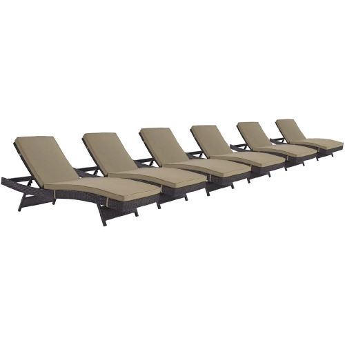 Convene Outdoor Patio Chaise in Espresso Poly Rattan with Mocha Cushions (Set of 6)