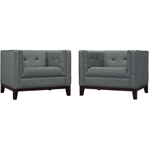 Serve Arm Chair in Center Tufted Gray Fabric & Walnut Finish Legs (Set of 2)