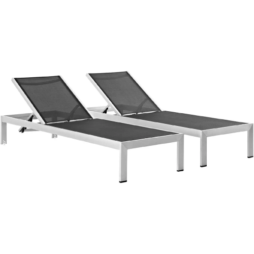Shore Outdoor Patio Chaise in Brushed Aluminum & Black Mesh (Set of 2)