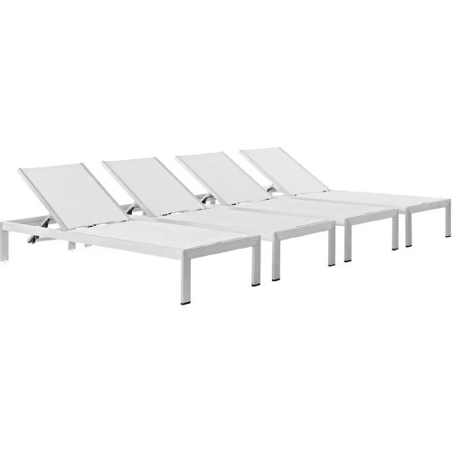 Shore Outdoor Patio Chaise in Brushed Aluminum & White Mesh (Set of 4)