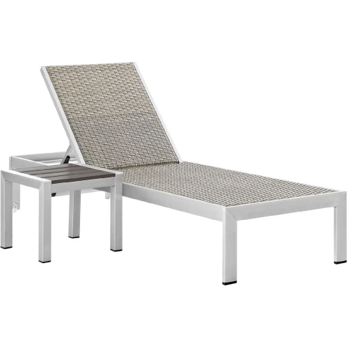 Shore Outdoor Patio Chaise in Gray Poly Rattan & Aluminum & Side Table