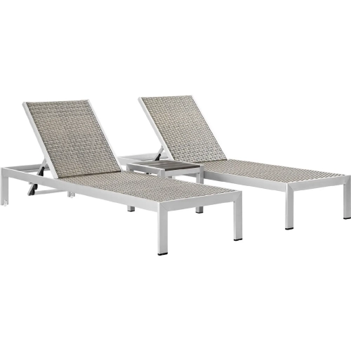 Shore Outdoor Patio Chaise & Table Set in Gray Poly Rattan & Aluminum
