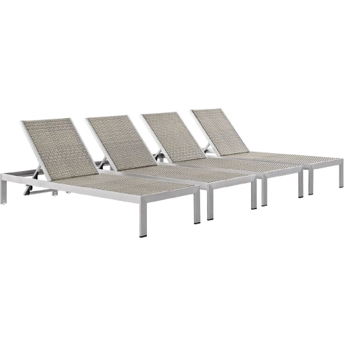 Shore Outdoor Patio Chaise in Gray Poly Rattan & Aluminum (Set of 4)