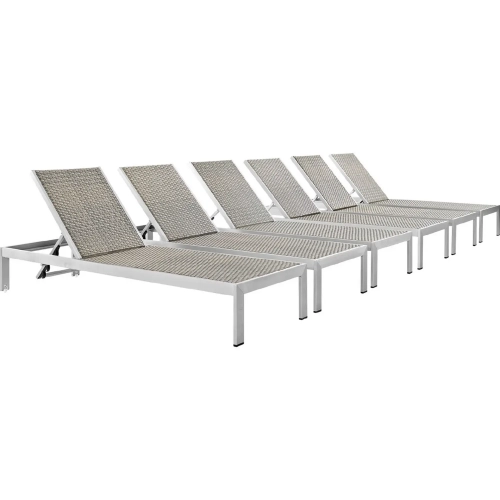 Shore Outdoor Patio Chaise in Gray Poly Rattan & Aluminum (Set of 6)