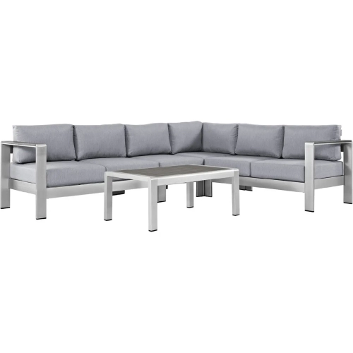Shore 5 Piece Outdoor Patio Aluminum Sectional Sofa Set with Gray Cushions