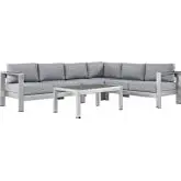Shore 5 Piece Outdoor Patio Aluminum Sectional Sofa Set with Gray Cushions