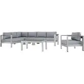 Shore 6 Piece Outdoor Patio Aluminum Sectional Sofa Set with Gray Cushions