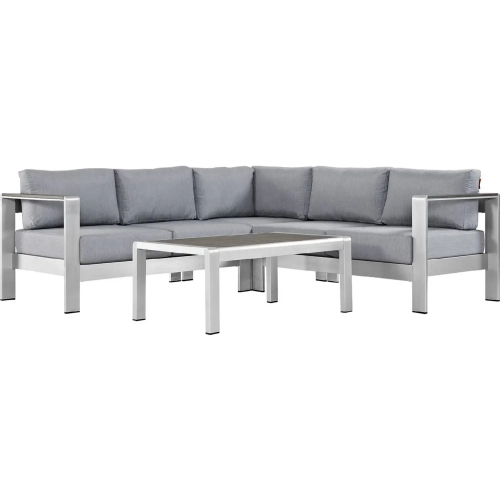 Shore 4 Piece Outdoor Patio Aluminum Sectional Sofa Set with Gray Cushions