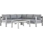 Shore 4 Piece Outdoor Patio Aluminum Sectional Sofa Set with Gray Cushions