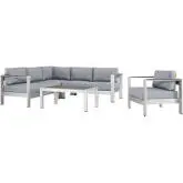 Shore 5 Piece Outdoor Patio Aluminum Sectional Sofa Set with Gray Cushions