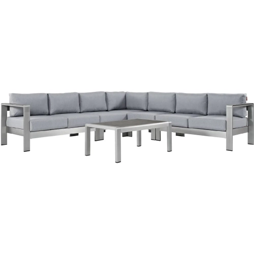 Shore 6 Piece Outdoor Patio Aluminum Sectional Sofa Set with Gray Cushions
