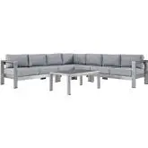 Shore 6 Piece Outdoor Patio Aluminum Sectional Sofa Set with Gray Cushions