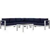 Shore 6 Piece Outdoor Patio Aluminum Sectional Sofa Set with Navy Cushions