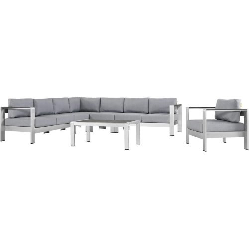 Shore 7 Piece Outdoor Patio Aluminum Sectional Sofa Set with Gray Cushions